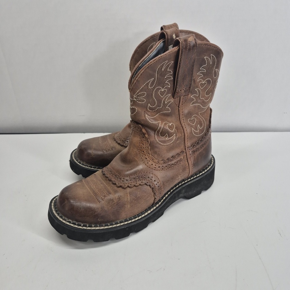 Ariat Fatbaby Saddle Western Boots Women 5.5 B Brown Leather Cowboy - Picture 3 of 7